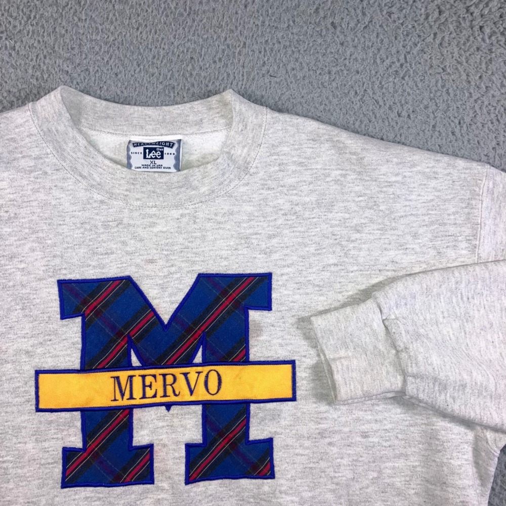Vtg‎ Lee Sweatshirt Men XL Gray 90s Made in USA Mervo Plaid Graphic Heavyweight